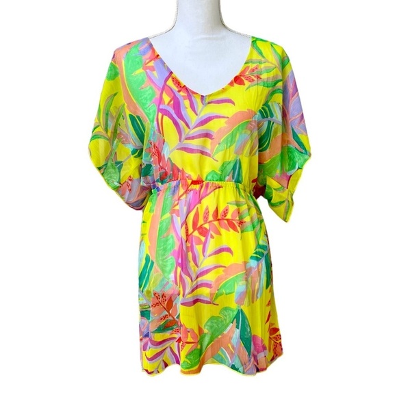 BECCA Sheer Swimsuit Coverup Colorful Floral Kimono Size XS/S - Picture 1 of 7